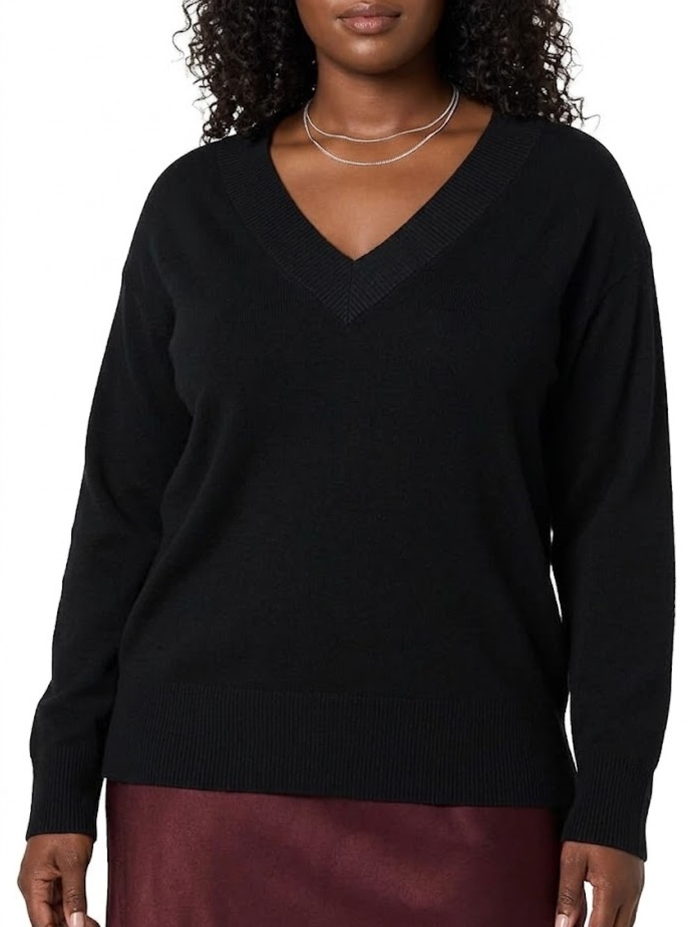 THE DROP Black Long Sleeve Knit V-Neck Oversized Business Casual Sweater